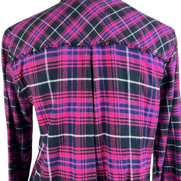 Rails Brock Fuschia Navy Black Plaid Flannel Frayed Long Sleeve Button Up Top - Picture 12 of 15